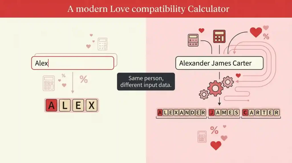 input fields in a modern love compatibility calculator