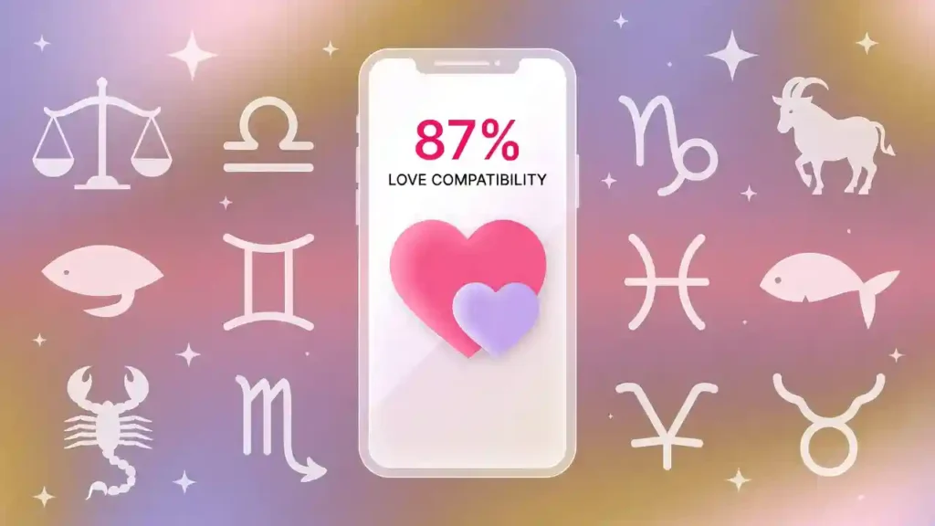 love calculator, compatibility test, and zodiac match