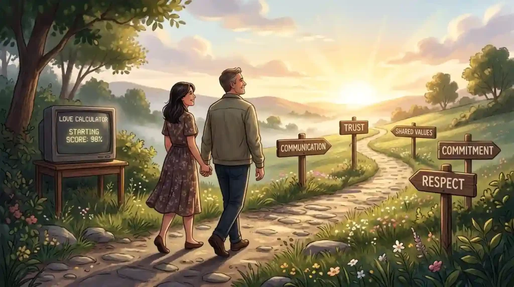 couple walking together on a path toward a bright future